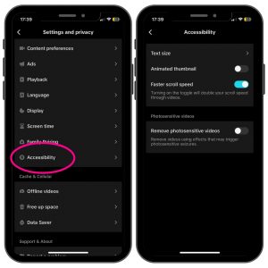 How to toggle on accessibility options in TikTok settings