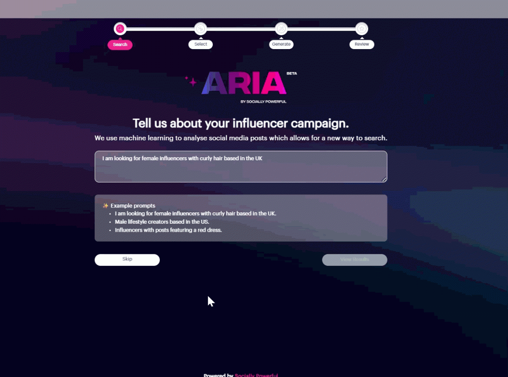 ARIA turns a plain-language creator description into a style-matched shortlist, reducing the time spent manually searching through hashtags.
