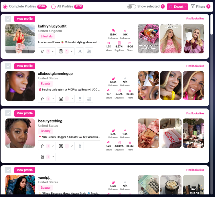 ARIA's natural language search surfaces a pool of relevant creators whose content can be checked for tone, production style and category fit.